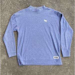 Victorias‎ Secret Pink Turtleneck Size Medium Blue Pullover Terry Cloth Sweater